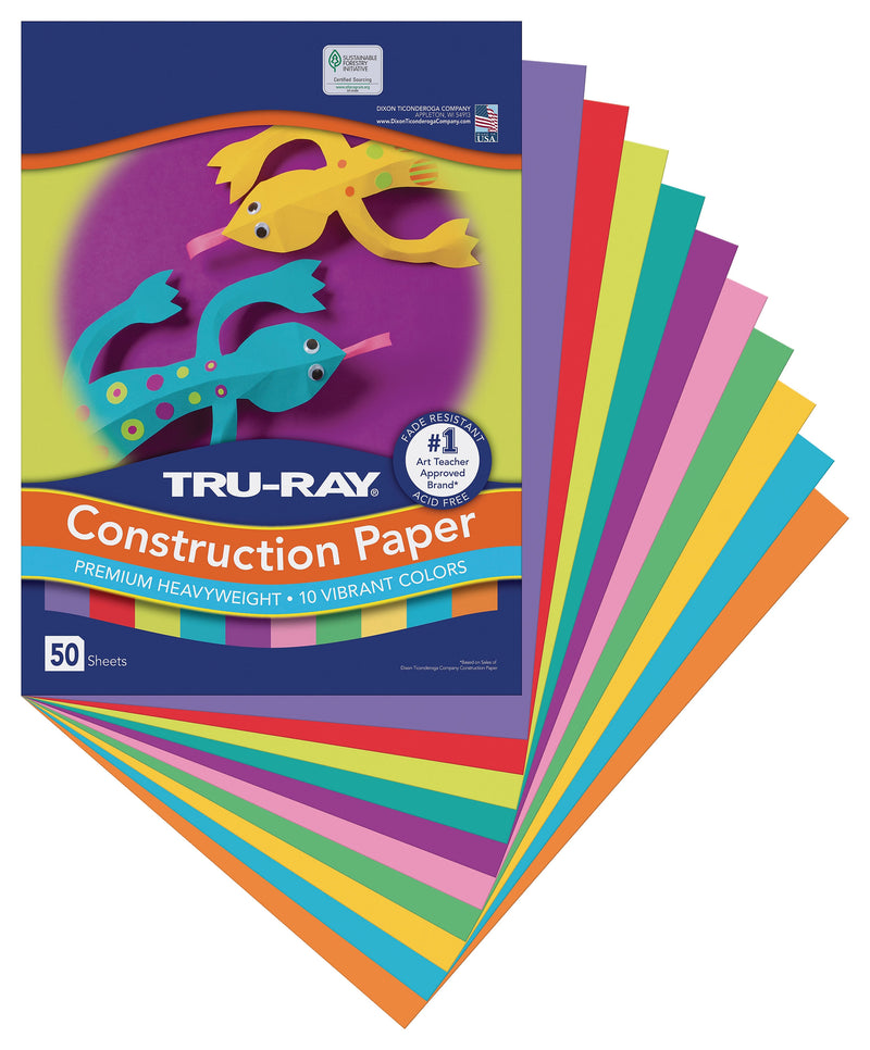 Tru-Ray 9" x 12" Construction Paper, Assorted Colors, 50 Sheets (P102940)