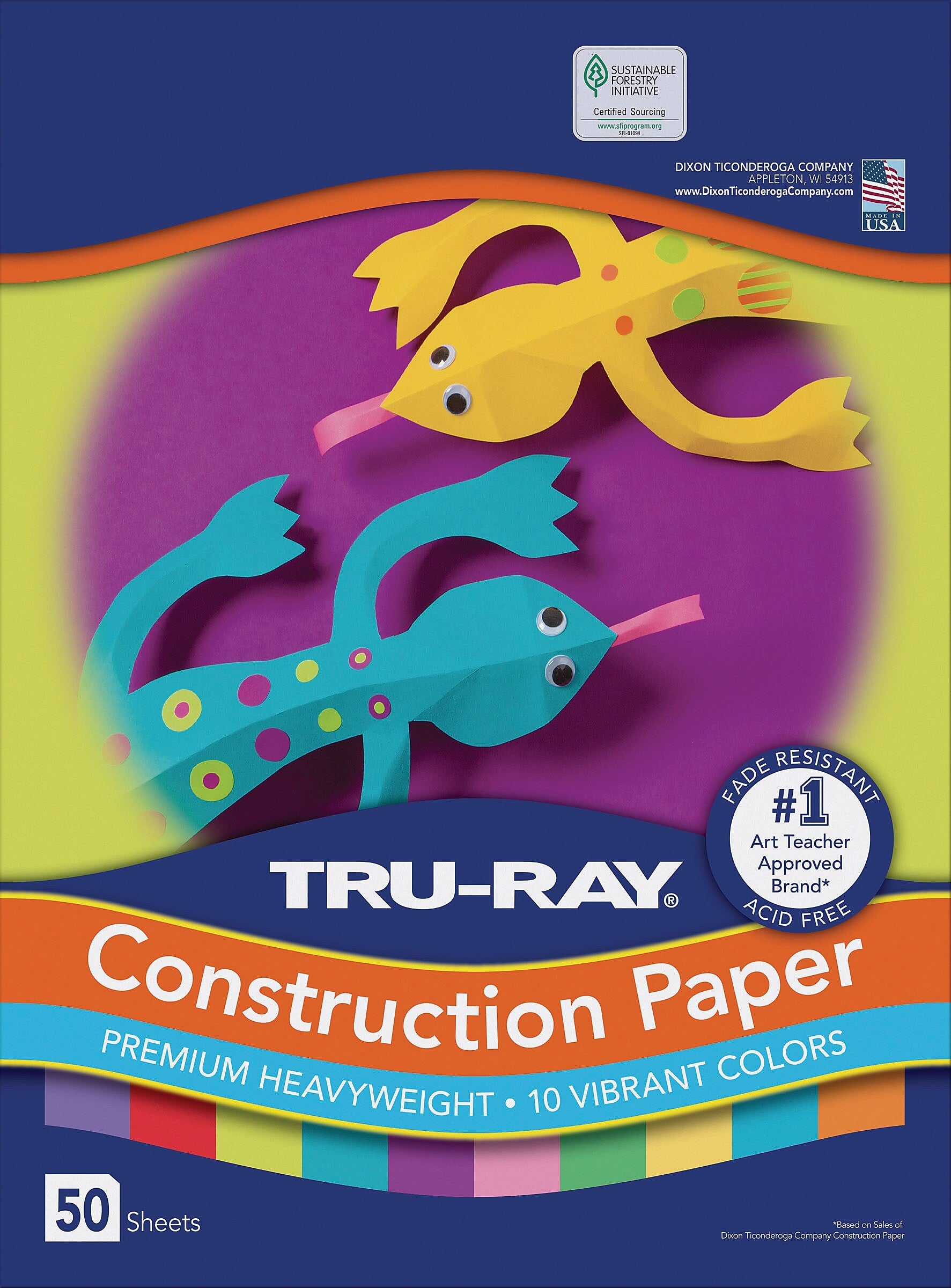 Tru-Ray 12" x 18" Construction Paper, 10 Vibrant Colors, 50 Sheets (P102941)