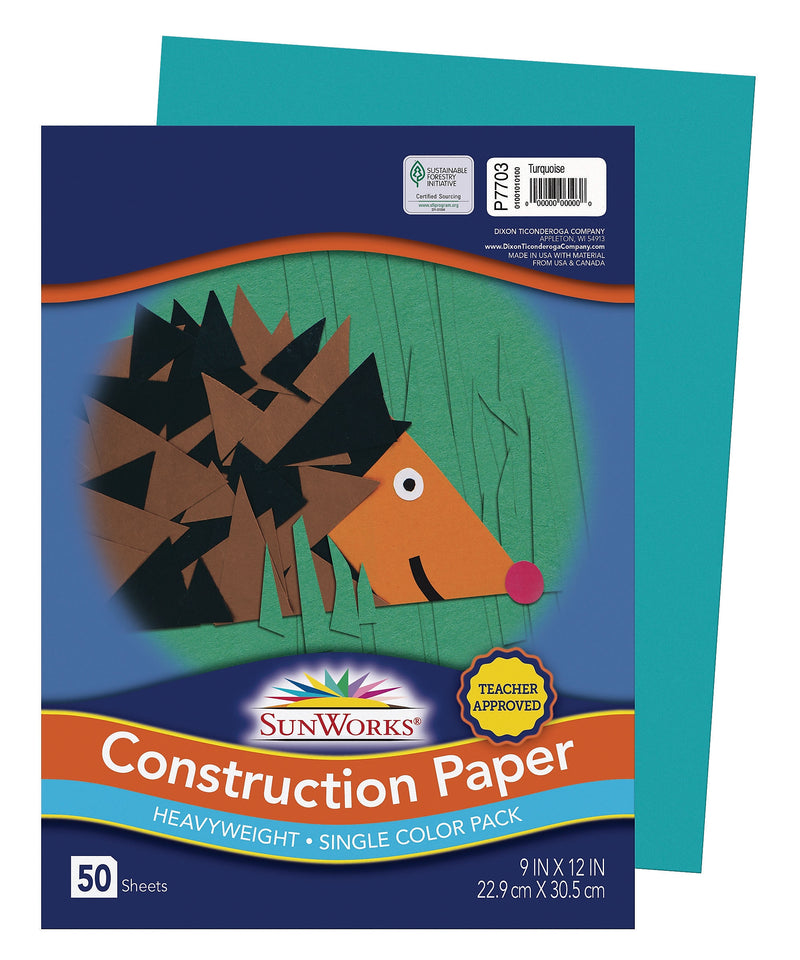 SunWorks 9" x 12" Construction Paper, Turquoise, 50 Sheets (P7703)