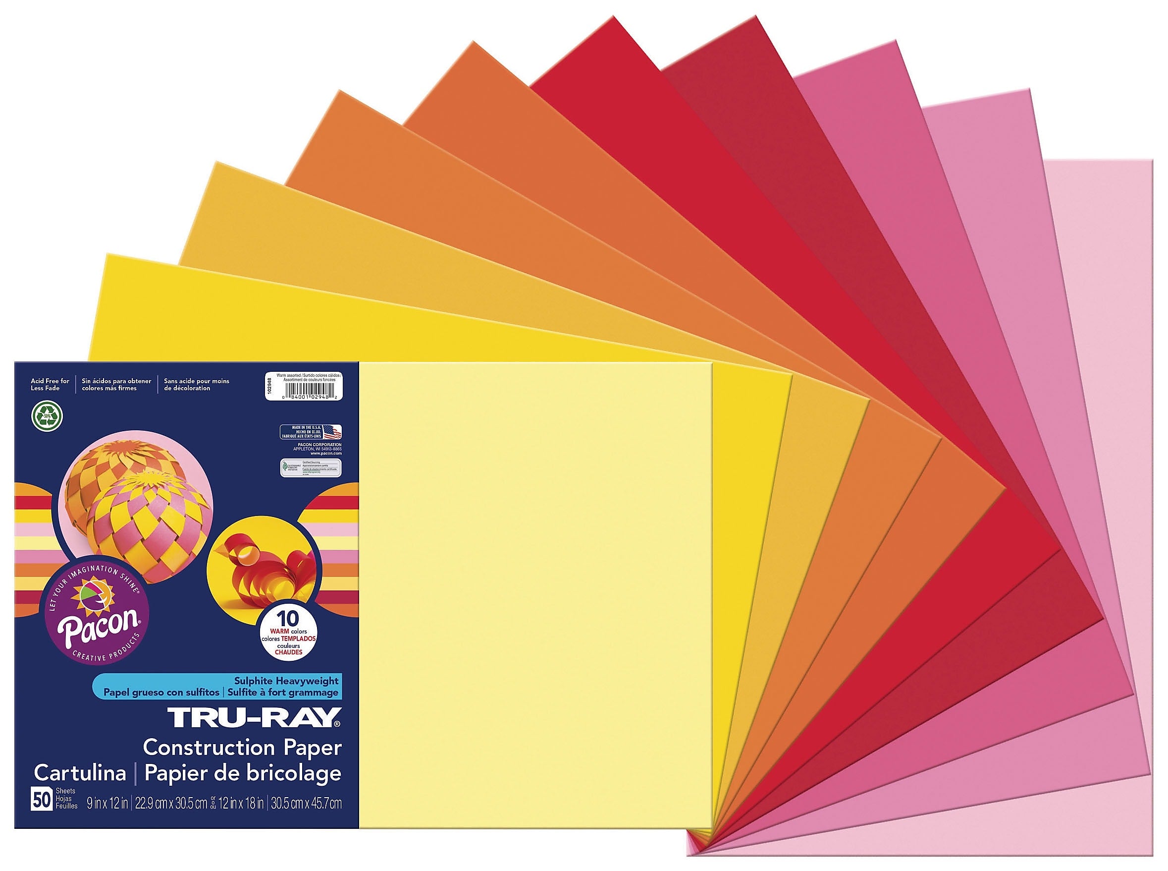 Tru-Ray 12" x 18" Construction Paper, Warm Assorted, 50 Sheets (P102948)
