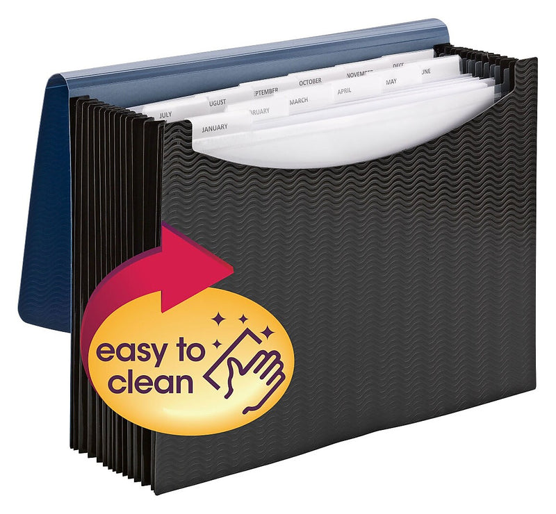 Smead Heavy Duty Expanding File with Flap & Elastic Cord Closure, Letter Size, 12 Pockets, Blue/Black (70863)