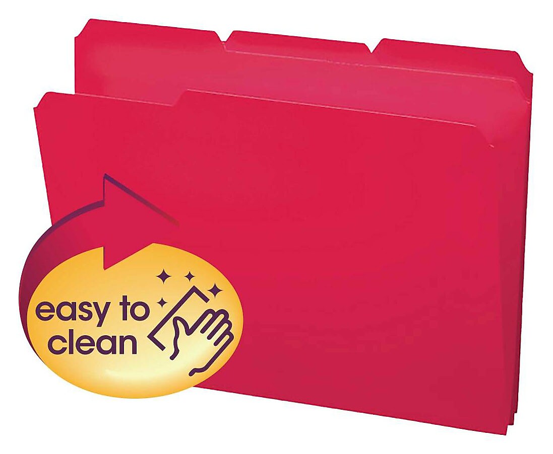 Smead Poly File Folder, 1/3-Cut- Tab Letter Size, Red, 24 per Bx (10501)