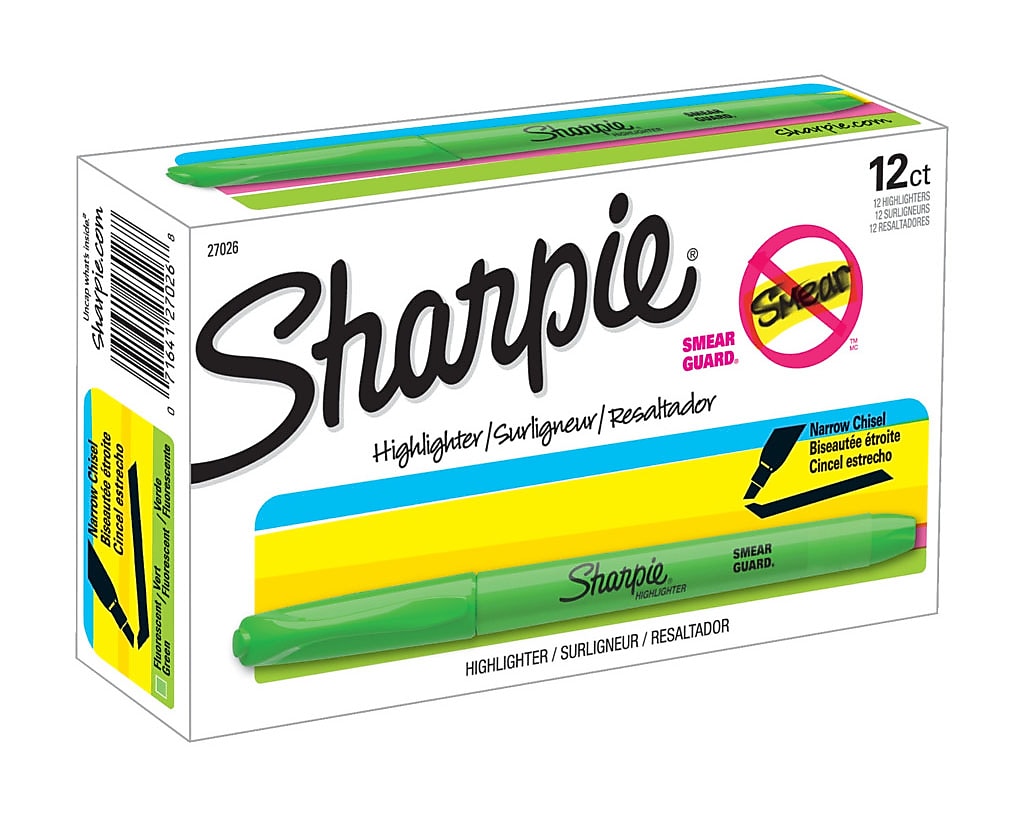 Sharpie Pocket Stick Highlighter, Chisel Tip, Fluorescent Green, Dozen (27026)
