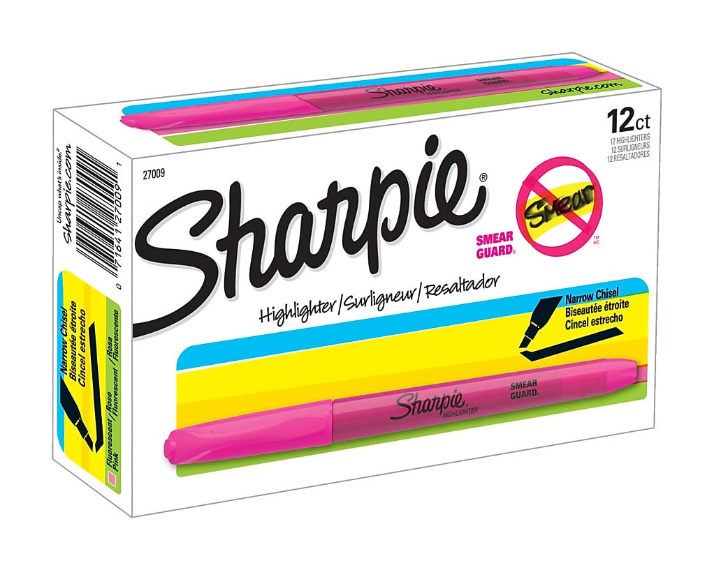 Sharpie Pocket Stick Highlighters, Chisel Tip, Flourescent Pink, Dozen (27009)