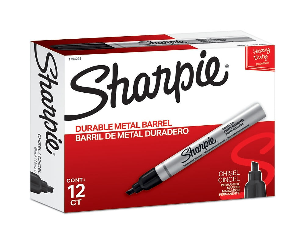 Sharpie PRO Permanent Markers, Chisel Tip, Black, 12/Pack (1794224)