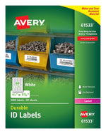 Avery Durable ID Labels, Permanent Adhesive, 3000 Labels, 0.67"H x 1.75"W, Rectangle, Laser, White, Polyester, 50 Sheet