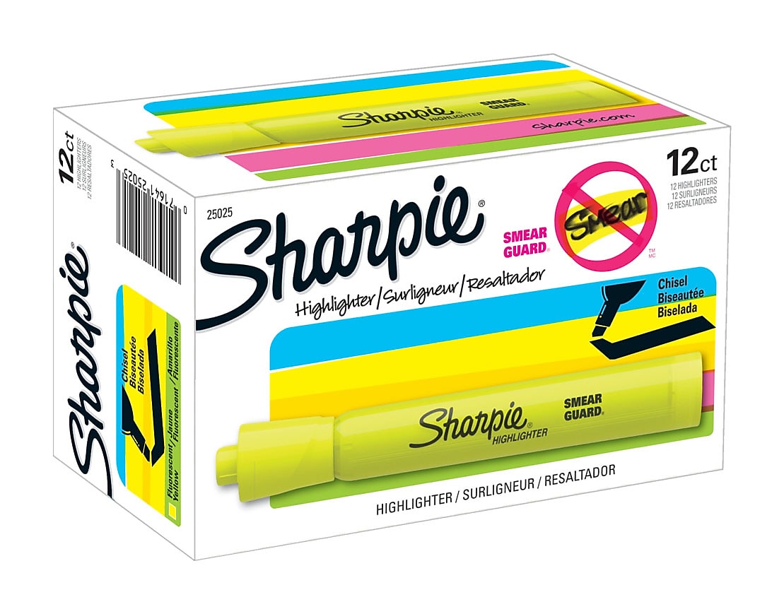 Sharpie Tank Highlighter, Chisel Tip, Fluorescent Yellow, Dozen (25025)
