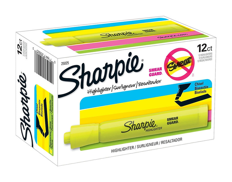 Sharpie Tank Highlighter, Chisel Tip, Fluorescent Yellow, Dozen (25025)