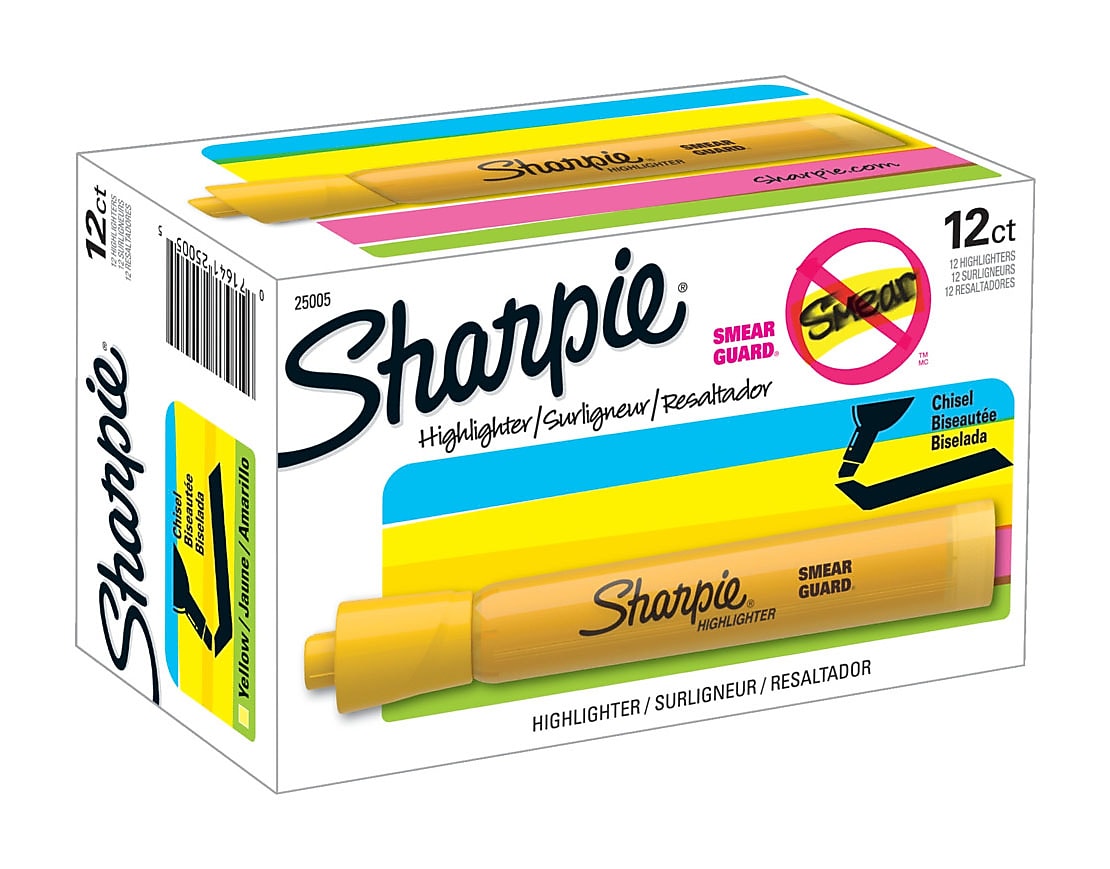 Sharpie Tank Highlighter, Chisel Tip, Yellow, Dozen (25005)