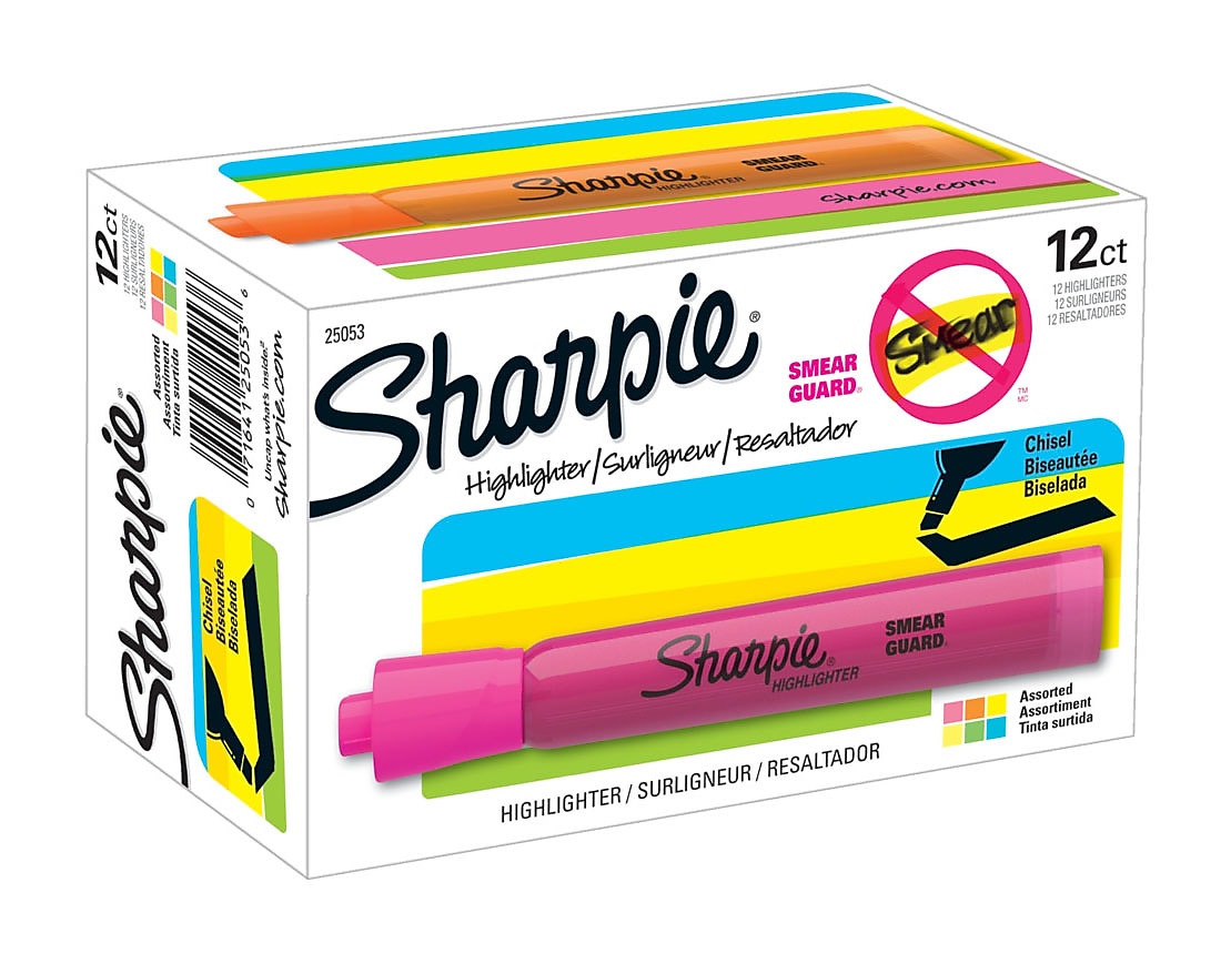 Sharpie Tank Highlighter, Chisel Tip, Assorted, Dozen (25053)