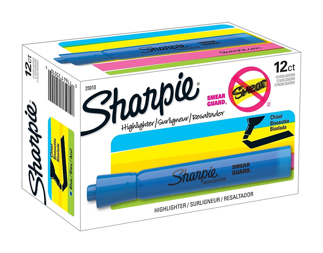 Sharpie Tank Highlighter, Chisel Tip, Fluorescent Blue, Dozen (25010)