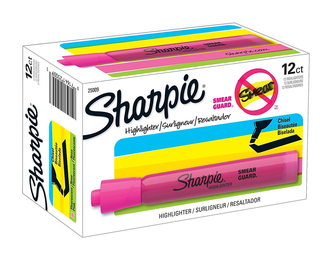 Sharpie Tank Highlighter, Chisel Tip, Pink, Dozen (25009)