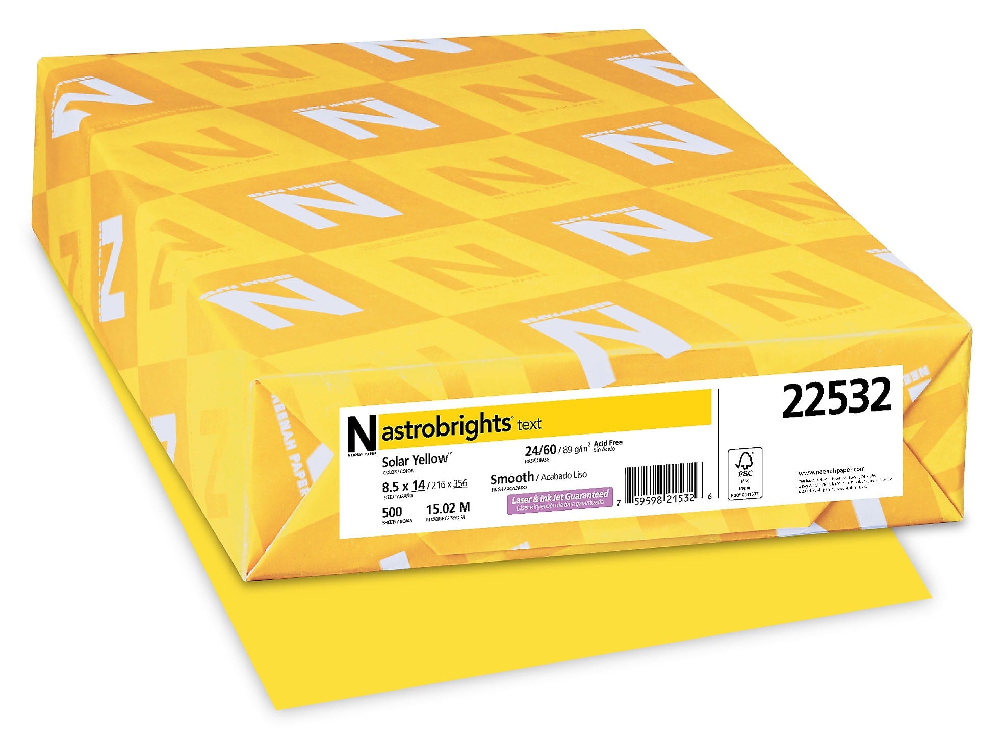 Astrobrights Colored Paper, 24 lbs., 8.5" x 14", Solar Yellow, 500 Sheets/Ream (22532)