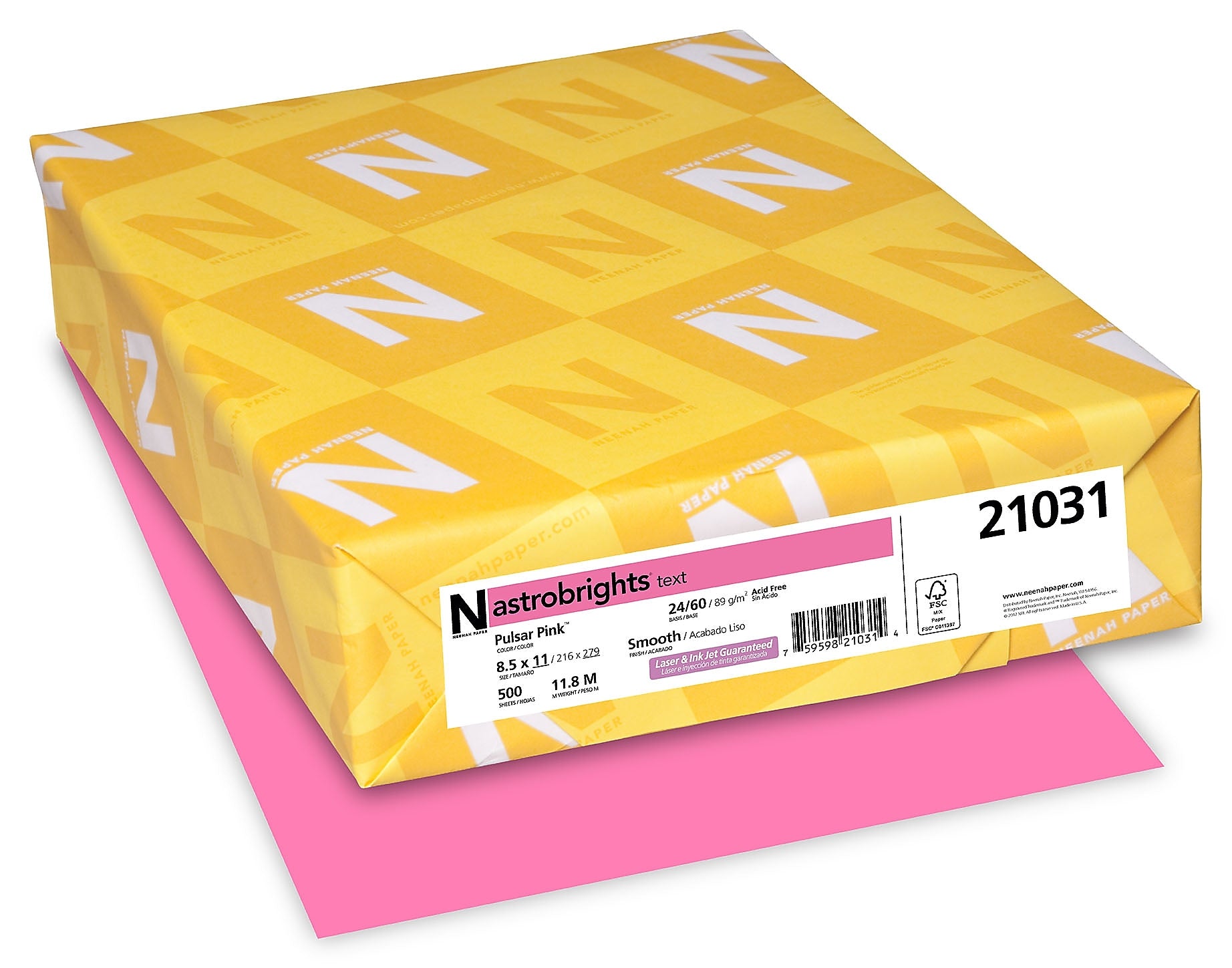 Astrobrights Colored Paper, 24 lbs., 8.5" x 11", Pulsar Pink, 500 Sheets/Ream (21031)