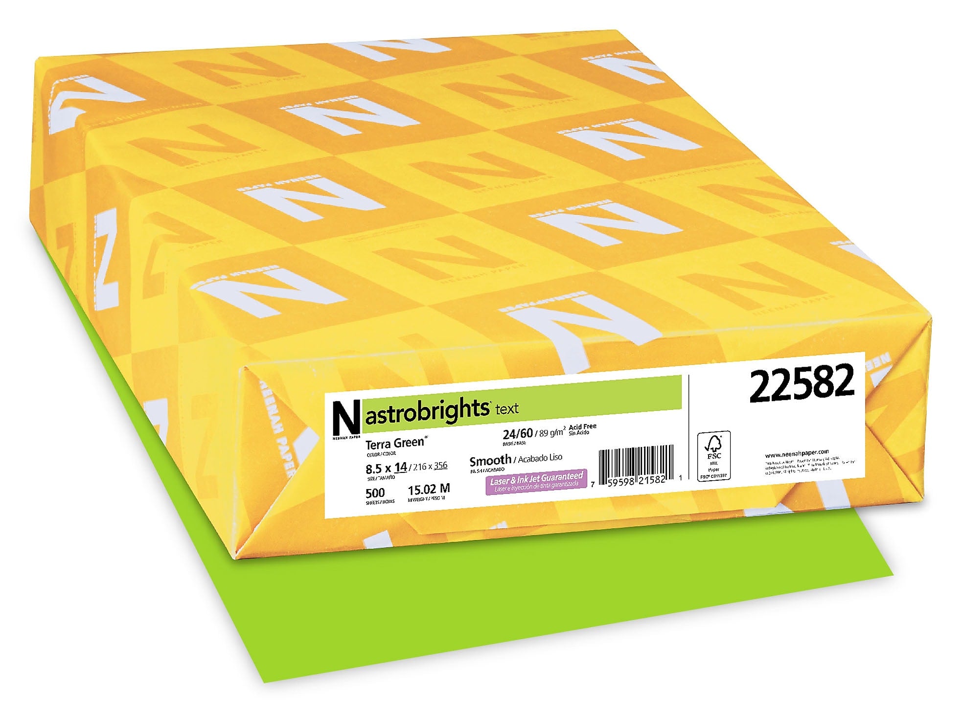 Astrobrights Colored Paper, 24 lbs., 8.5" x 14", Terra Green, 500 Sheets/Ream (22582)
