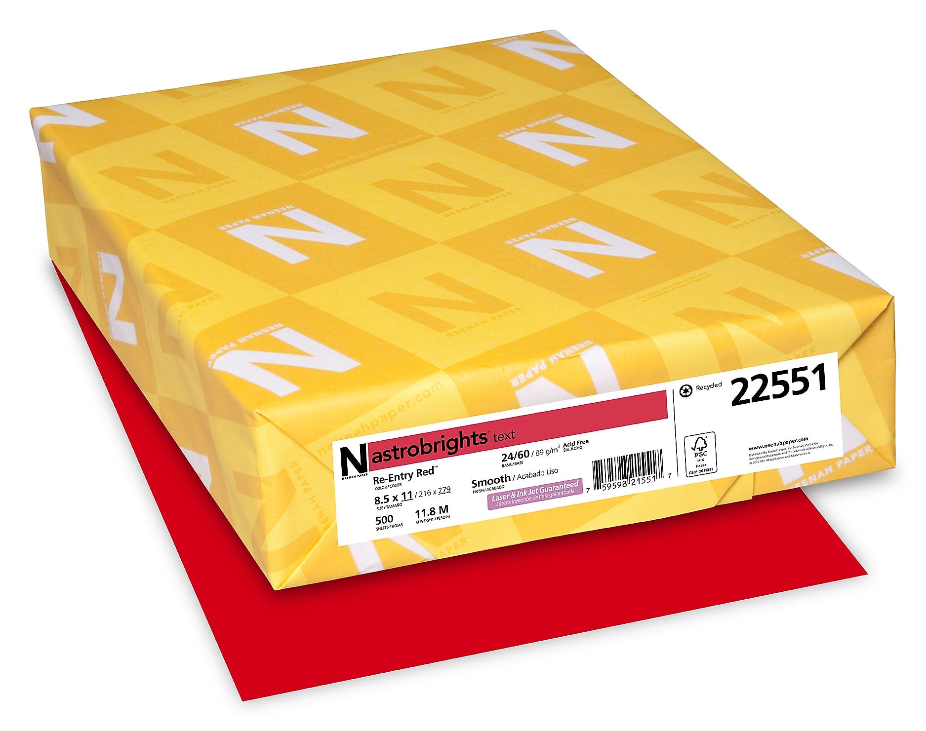 Astrobrights Colored Paper, 24 lbs., 8.5" x 11", Re-Entry Red, 500 Sheets/Ream (22551)