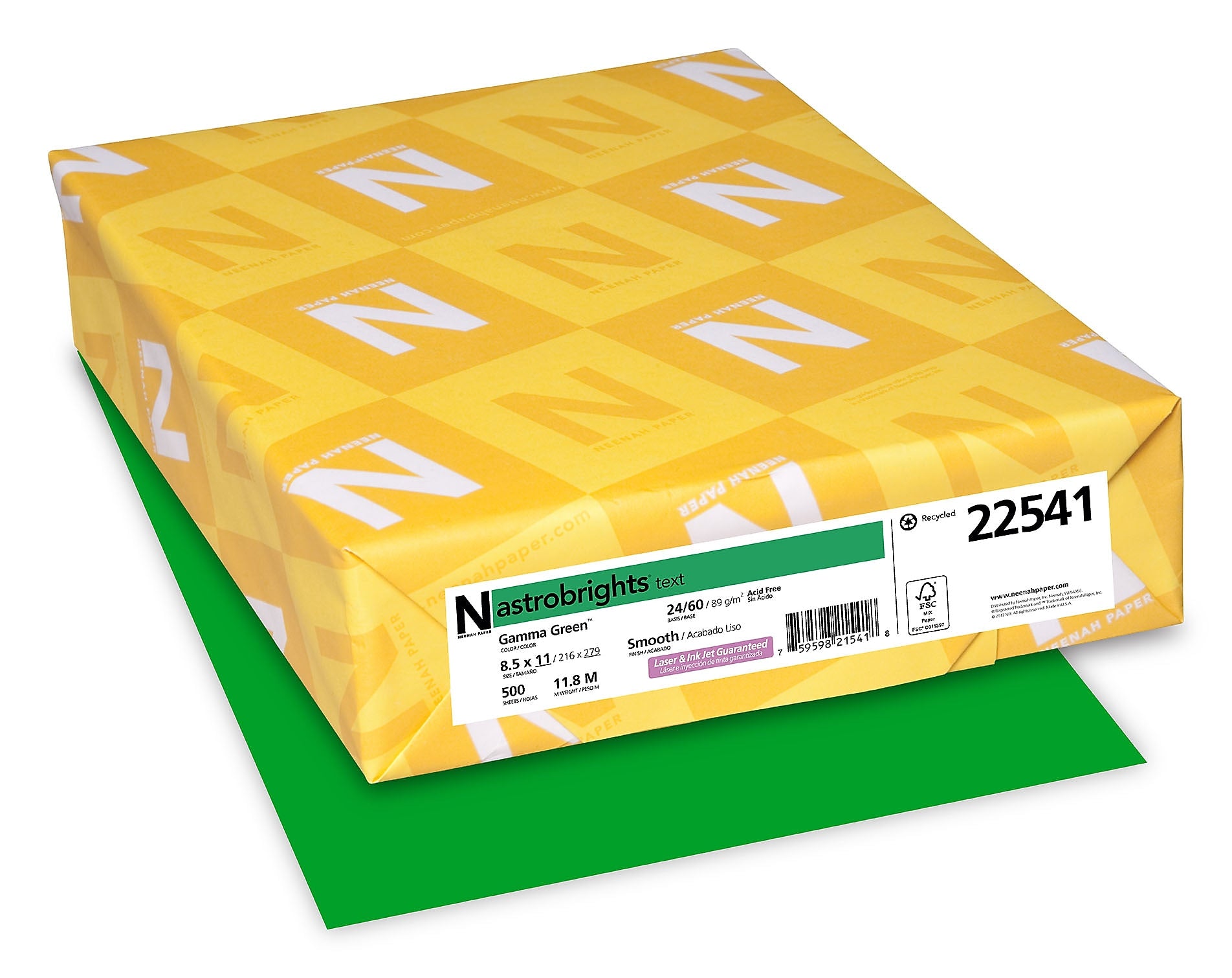 Astrobrights Colored Paper, 24 lbs., 8.5" x 11", Gamma Green, 500 Sheets/Ream (22541)