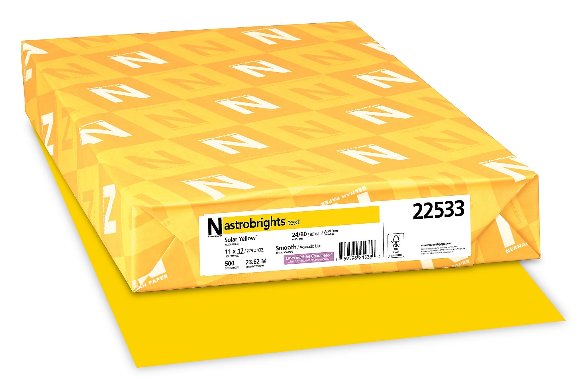 Astrobrights Colored Paper, 24 lbs., 11" x 17", Solar Yellow, 500 Sheets/Ream (22533)