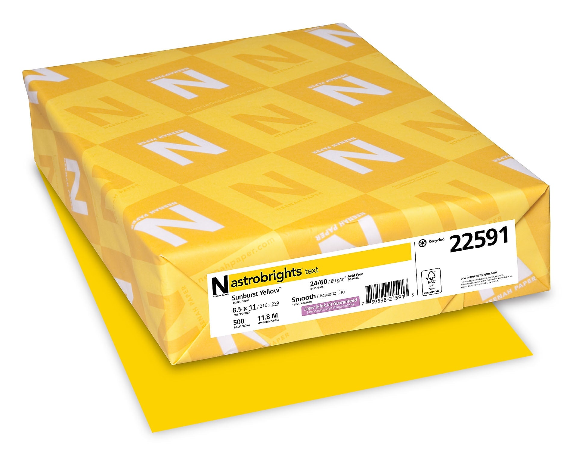 Astrobrights 8.5" x 11" Color Copy Paper, 24 lbs., Sunburst Yellow, 500 Sheets/Ream (WAU22591)