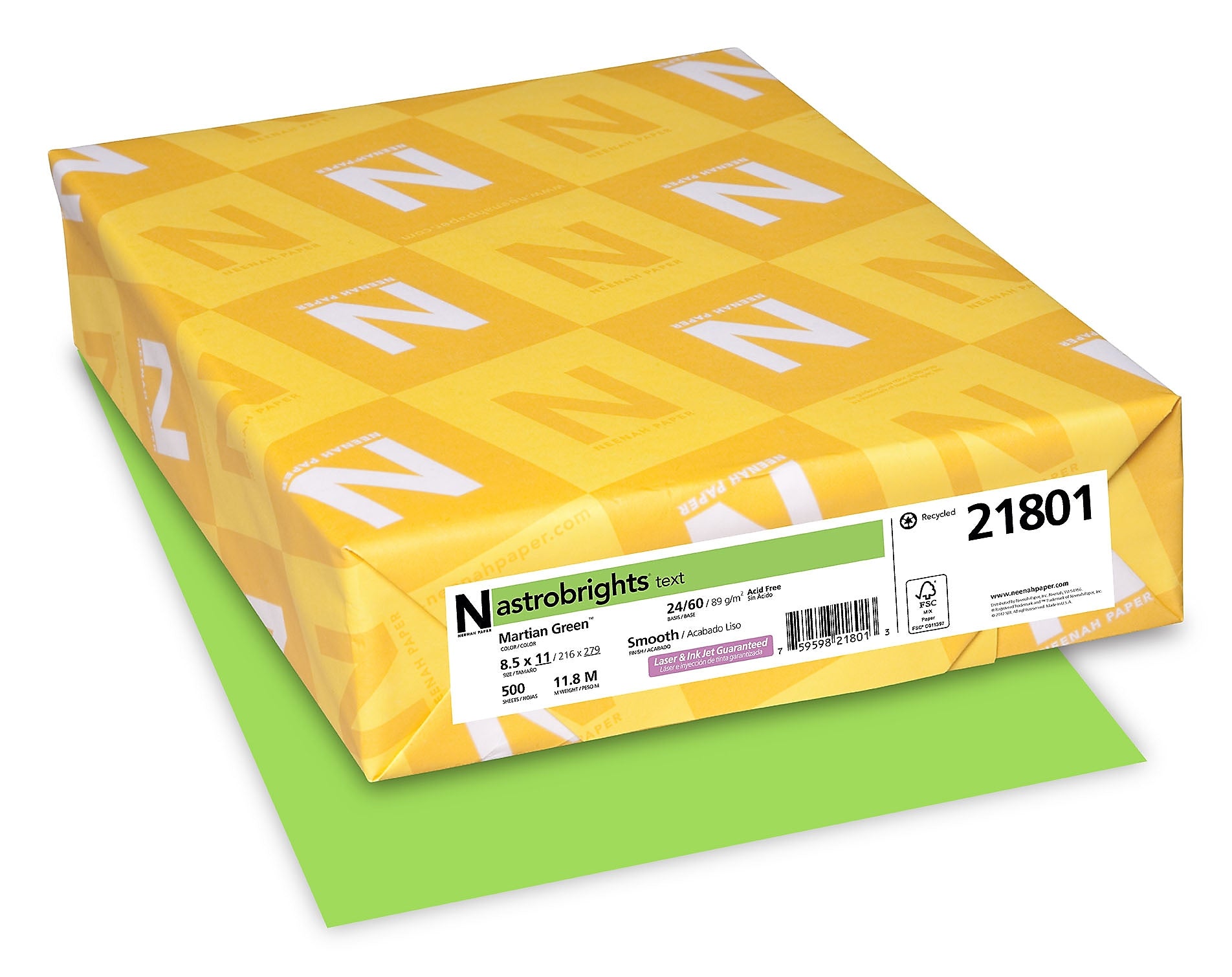 Astrobrights Colored Paper, 24 lbs., 8.5" x 11", Martian Green, 500 Sheets/Ream (21801)