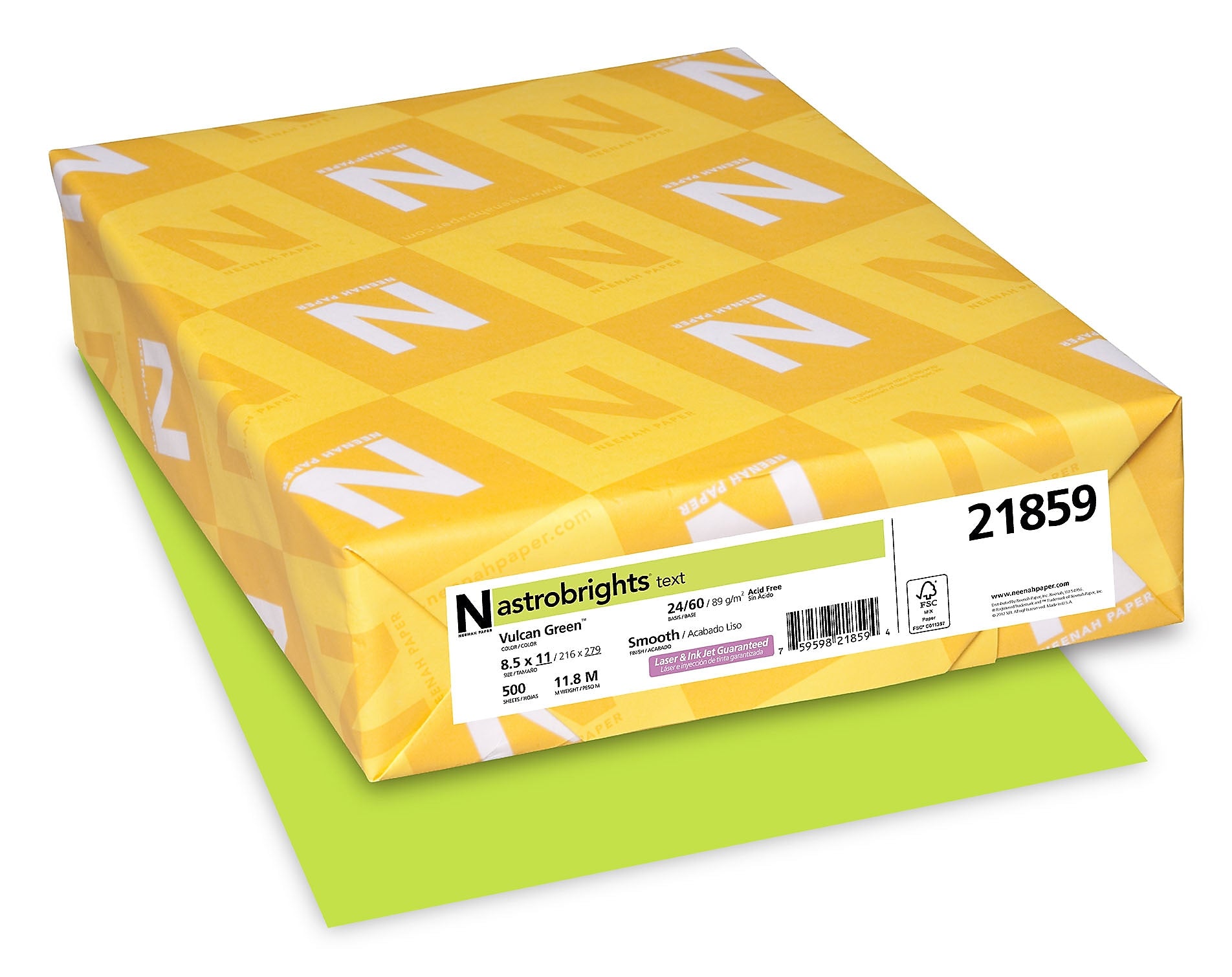Astrobrights Colored Paper, 24 lbs., 8.5" x 11", Vulcan Green, 500 Sheets/Ream (21859/22379)