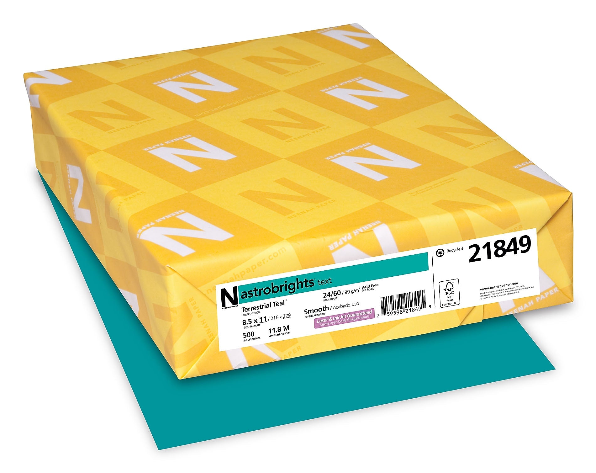 Astrobrights Colored Paper, 24 lbs., 8.5" x 11", Terrestrial Teal, 500 Sheets/Ream (21849/22479)
