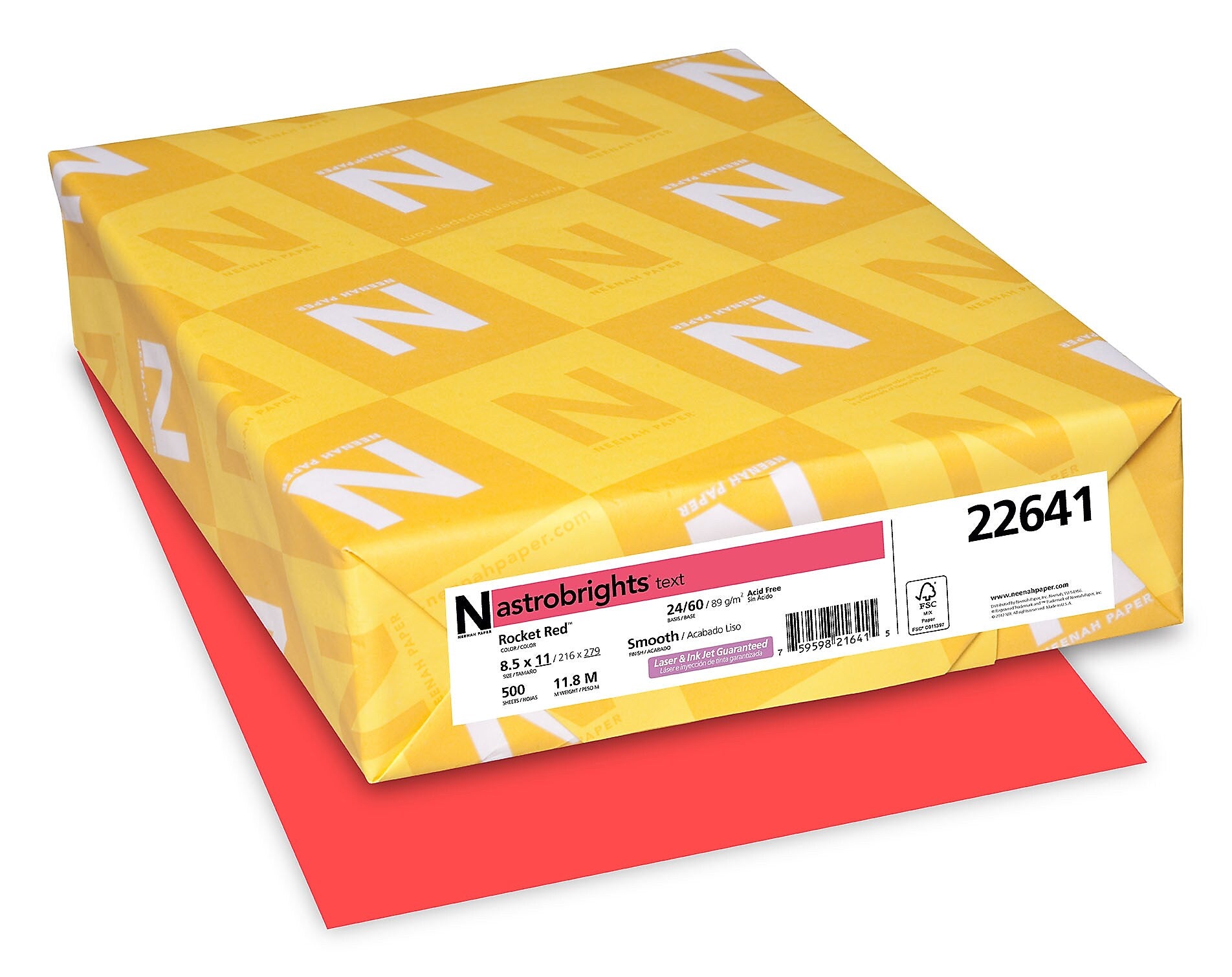 Astrobrights Colored Paper, 24 lbs., 8.5" x 11", Rocket Red, 500 Sheets/Ream (22641)