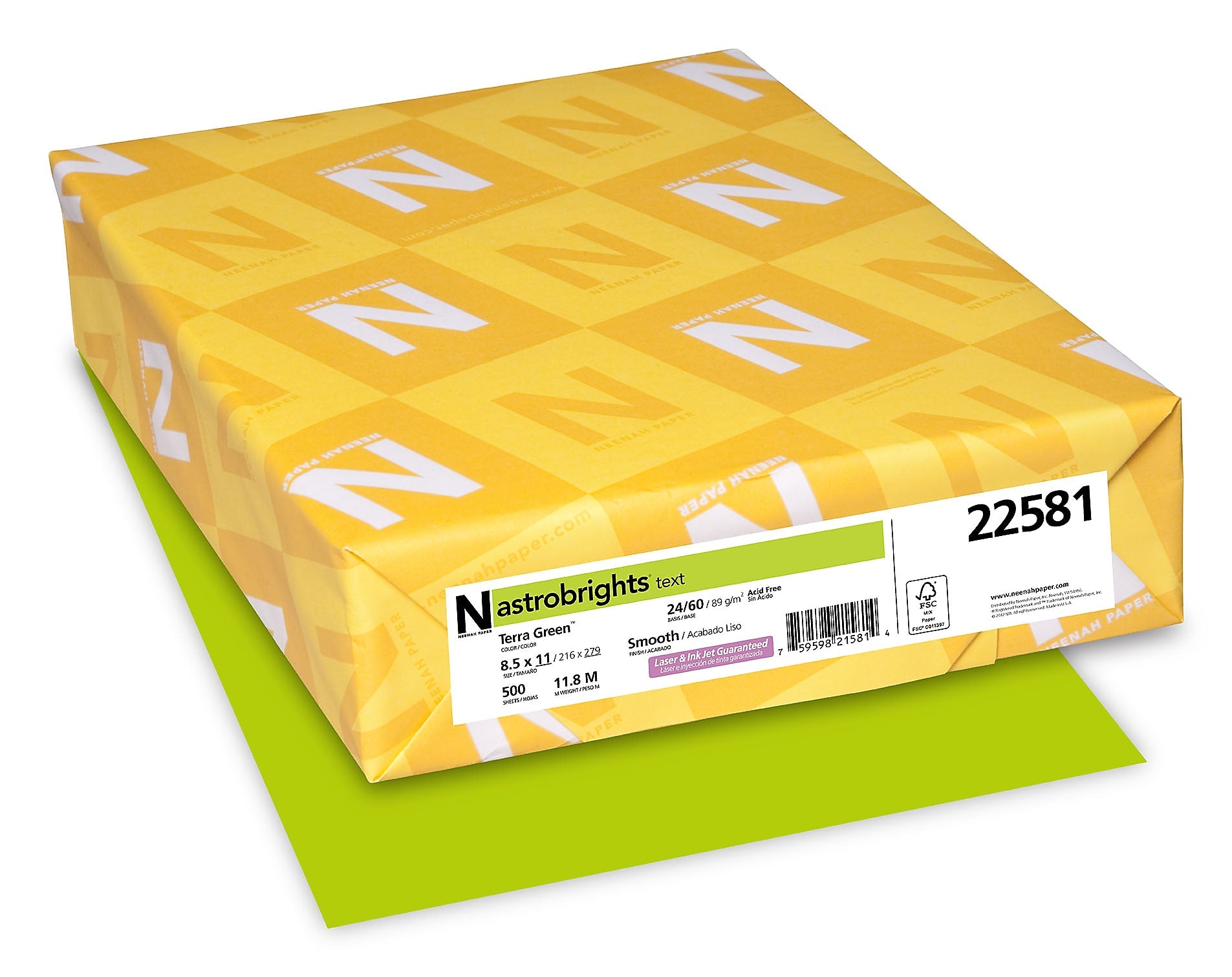 Astrobrights Colored Paper, 24 lbs., 8.5" x 11", Terra Green, 500 Sheets/Ream (22581/21588)