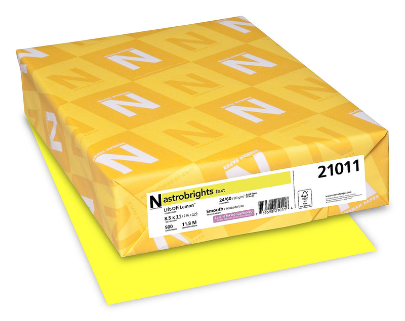 Astrobrights Colored Paper, 24 lbs., 8.5" x 11", Lift-Off Lemon, 500 Sheets/Ream (21011)