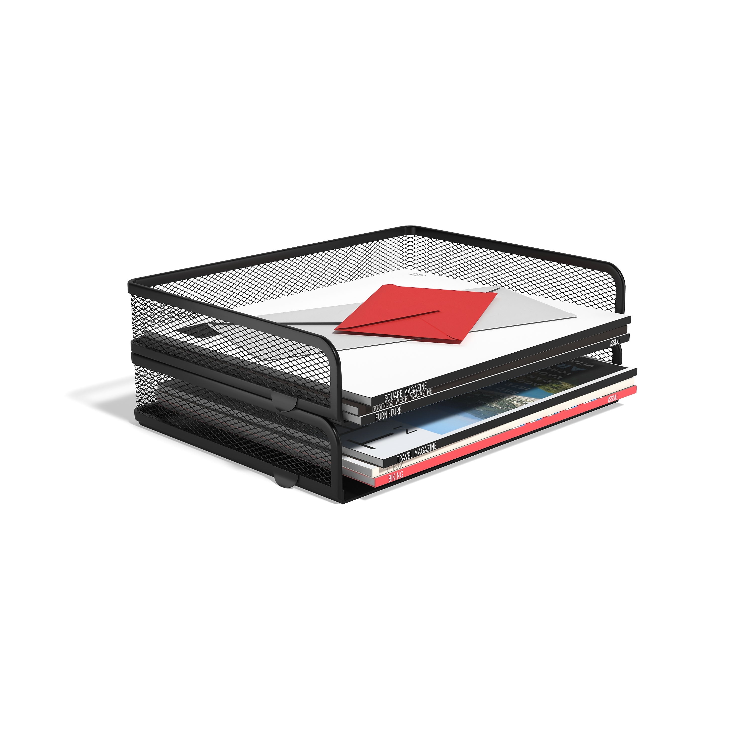 TRU RED™ Side Load Stackable Metal Letter Tray, Matte Black, 2/Pack (TR57563)