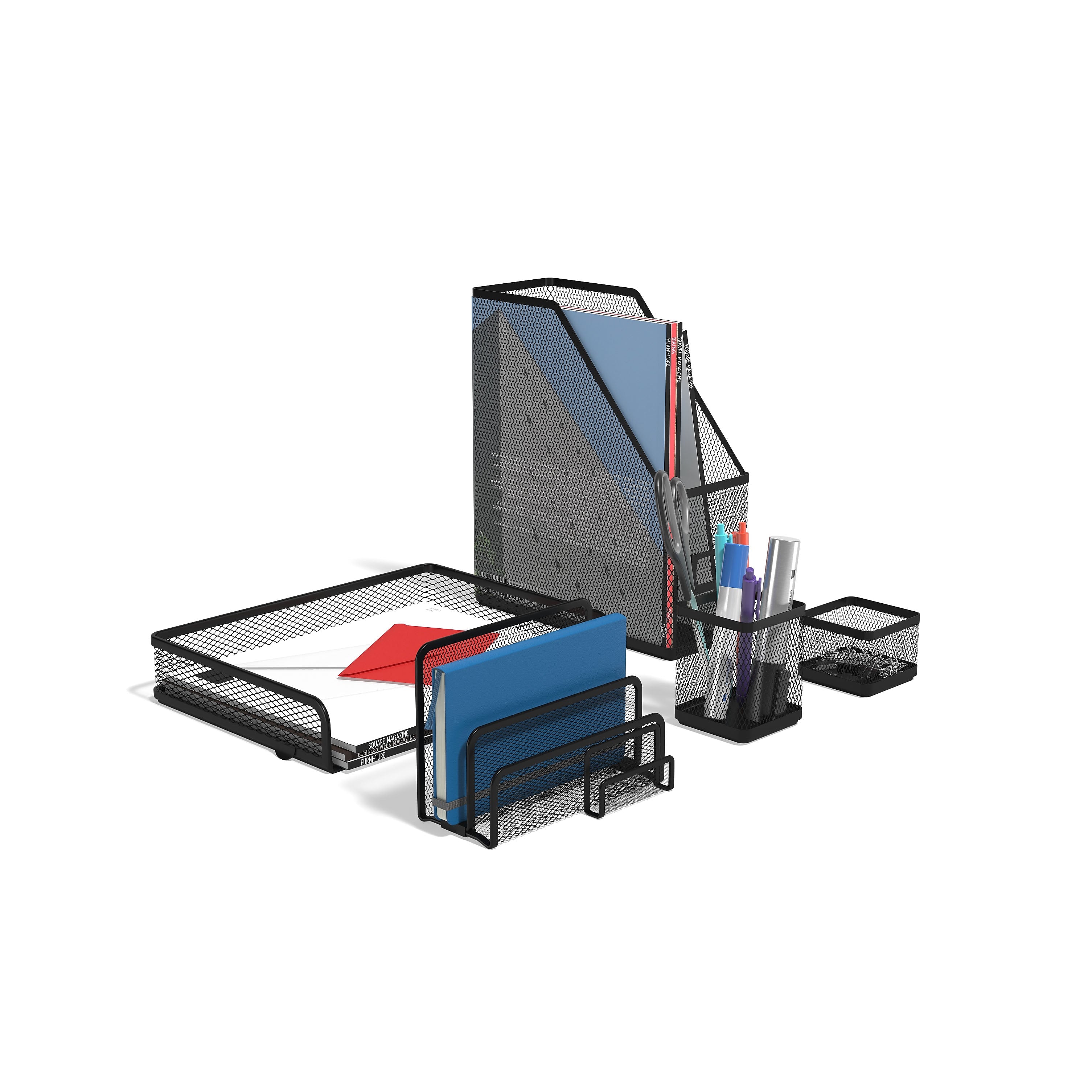 TRU RED™ 5 Piece Wire Mesh Organizer Set, Matte Black (TR57540)