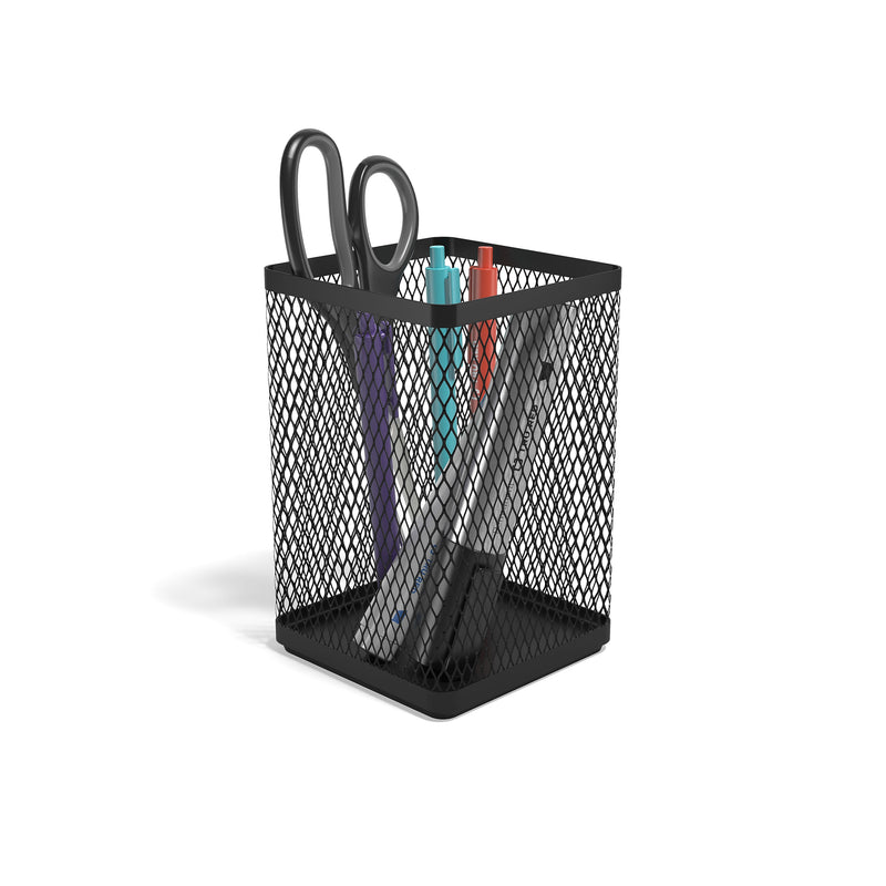 TRU RED™ Jumbo Stackable Metal Mesh Pen Holder, Matte Black (TR57573-CC)