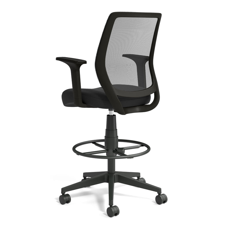 Staples Essentials Fabric Drafting Stool with Backrest and Footrest, Black (UN59384)