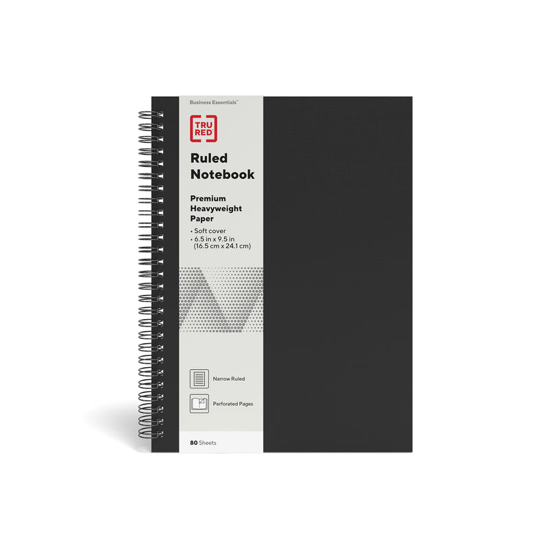 TRU RED™ Medium Soft Cover Ruled Notebook, Black (TR54987)
