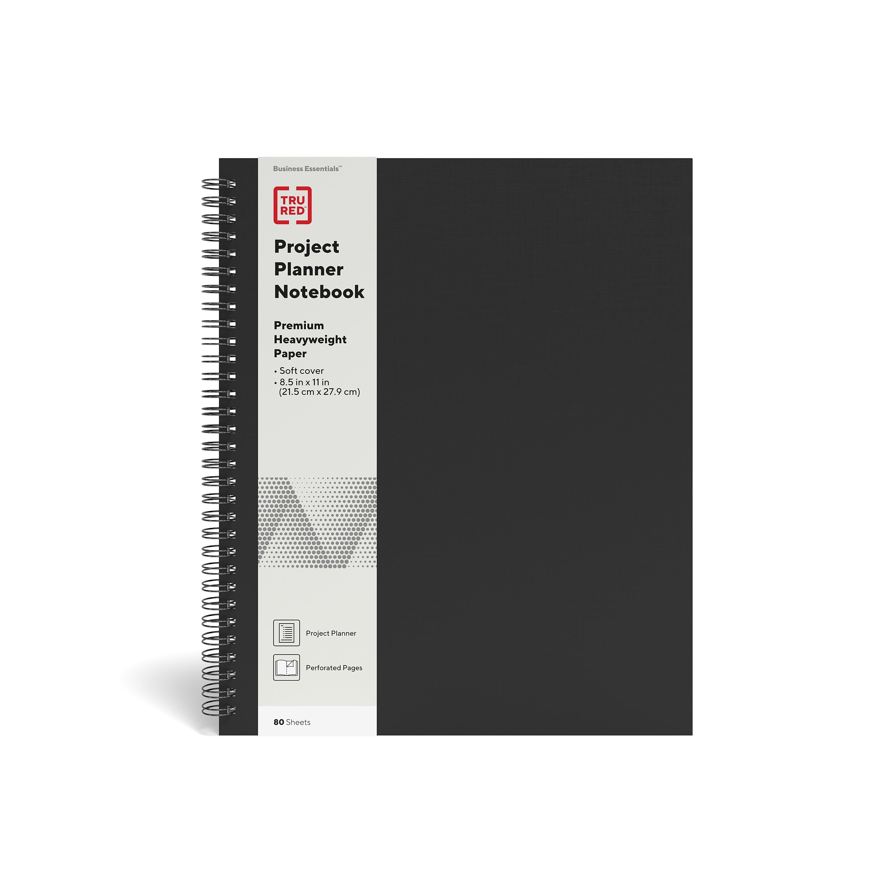 TRU RED™ Large Soft Cover Project Planner Notebook, Black (TR54986)