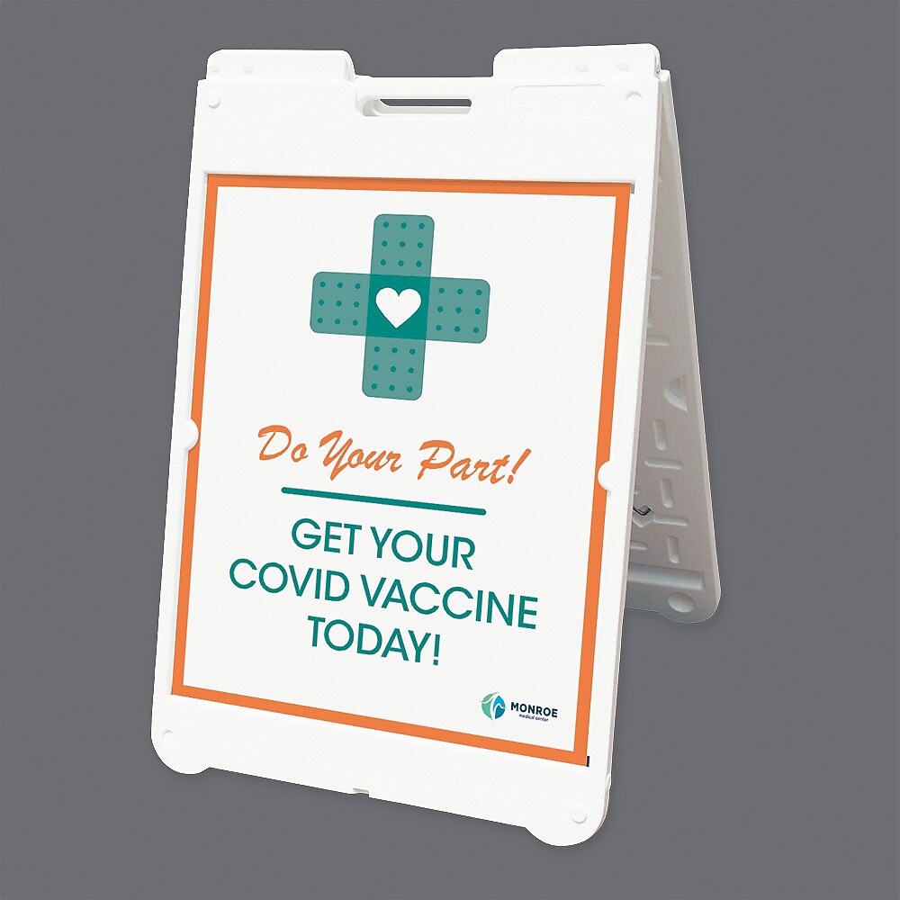 Sandwich Board A-Frame Sign Holder with Two 28" x 22" Full Color Corrugated Sign Inserts (same artwork), 1 Unit