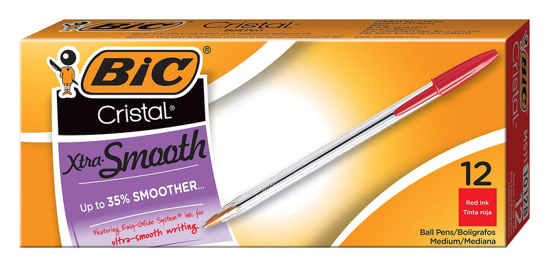 BIC Cristal Ballpoint Pens, Medium Point, Red Ink, Dozen (10128/MS11RD)