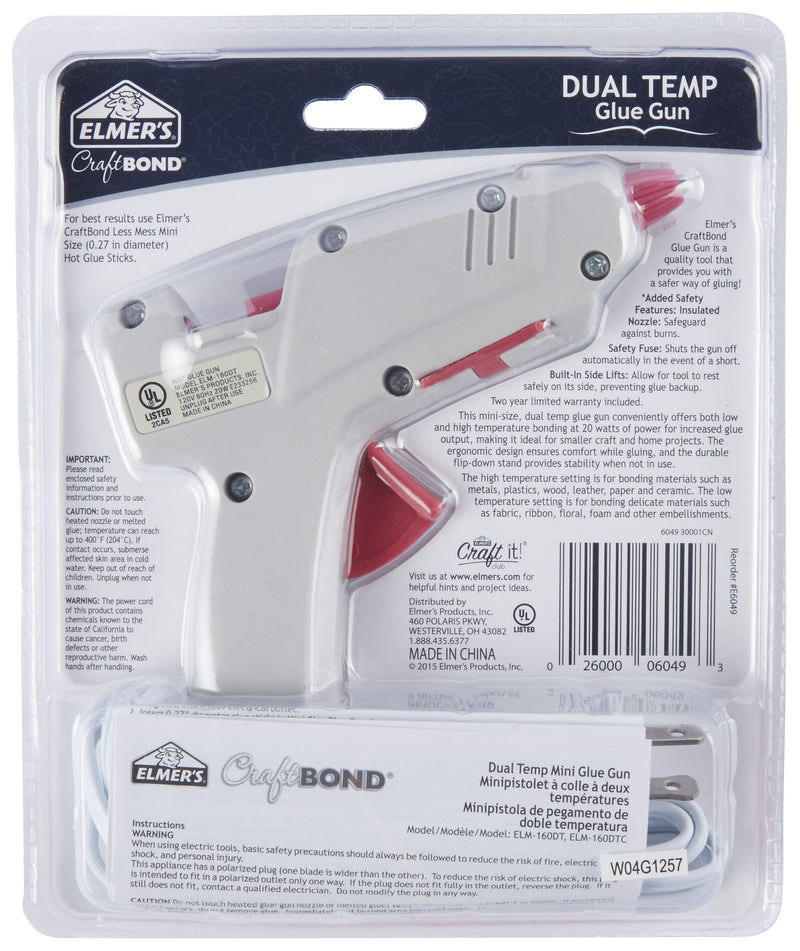 Elmer's CraftBond Dual-Temp Mini Hot Glue Gun, Gray (E6049)