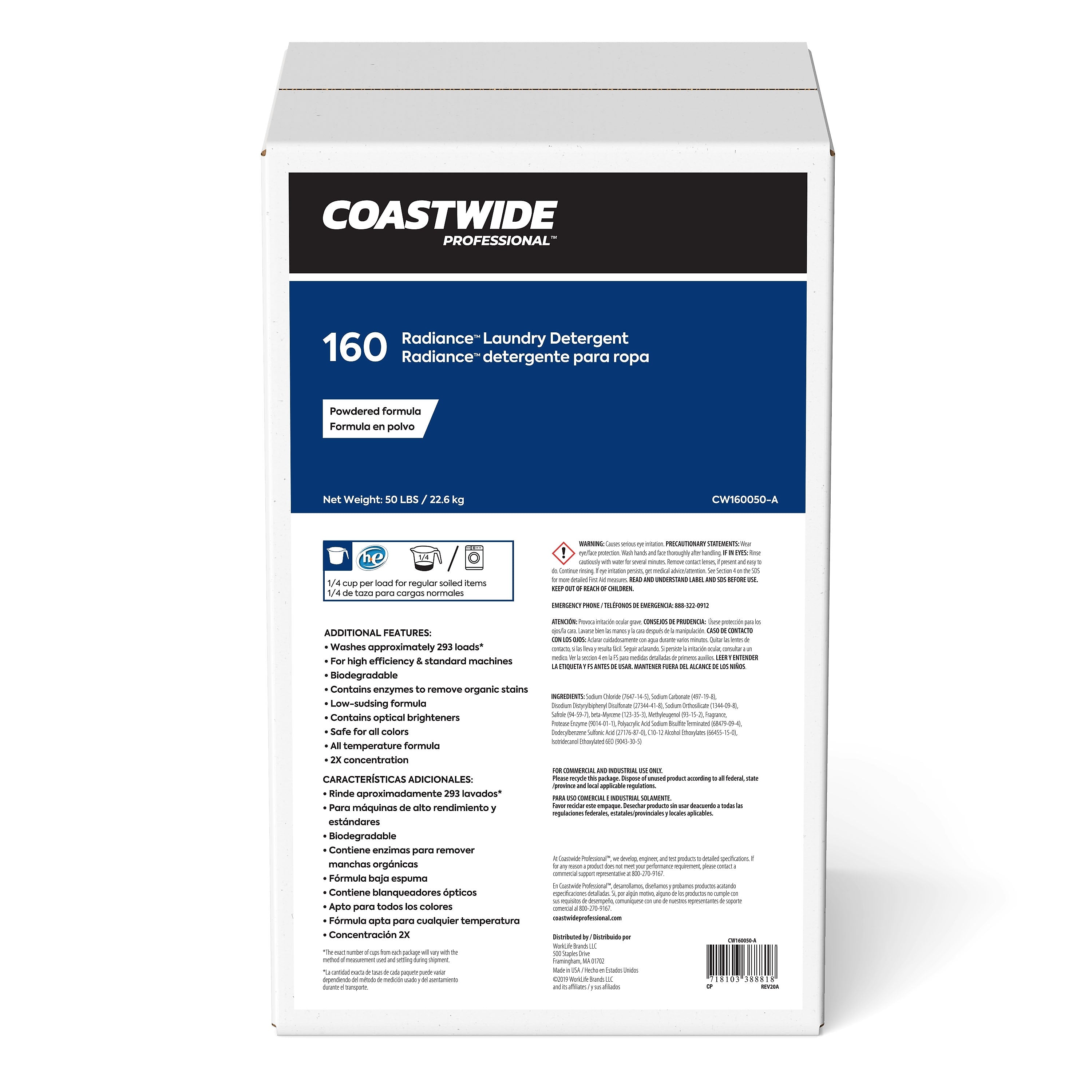 Coastwide Professional™ Radiance™ Powder Laundry Detergent, 293 Loads, 800 oz., 50 lbs. (CW160050-A/9005)