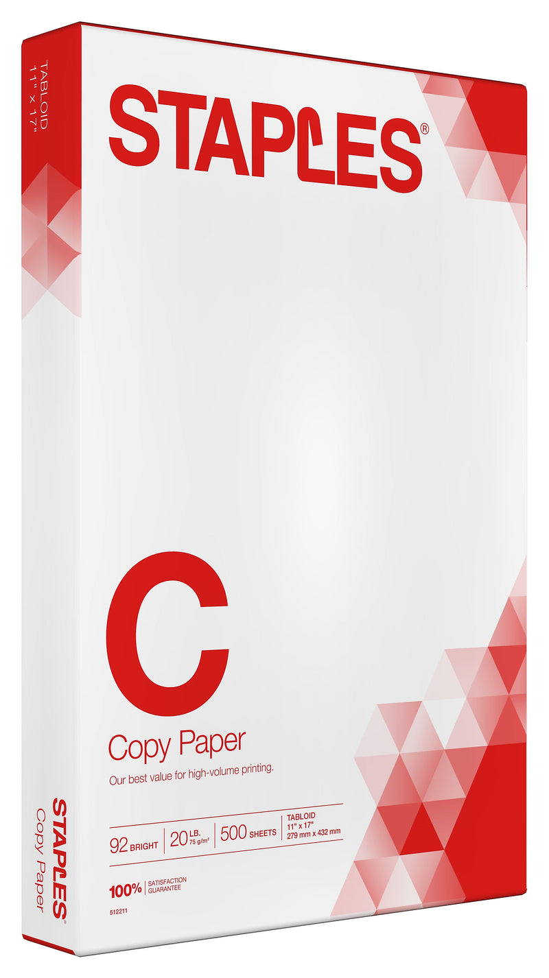Staples 11" x 17" Copy Paper, 20 lbs., 92 Brightness, 500 Sheets/Ream (190450)