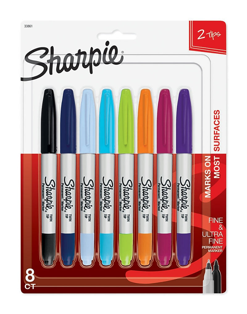 Sharpie Permanent Markers, Twin Tip, Assorted, 8/Pack (33861)