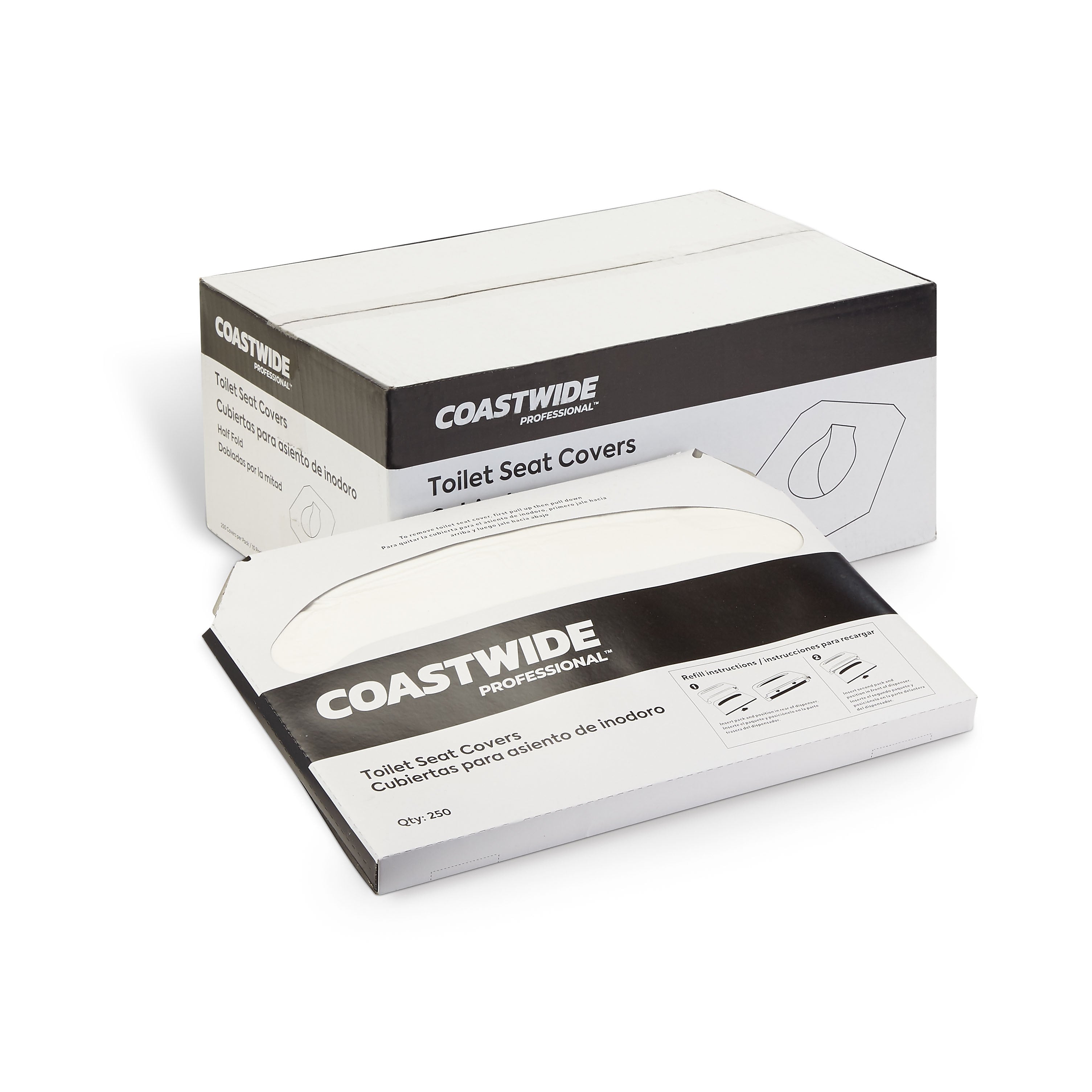 Coastwide Professional™ Toilet Seat Covers, 0.87" x 10.43", 250/Pack, 10 Packs/Carton (CW24776)