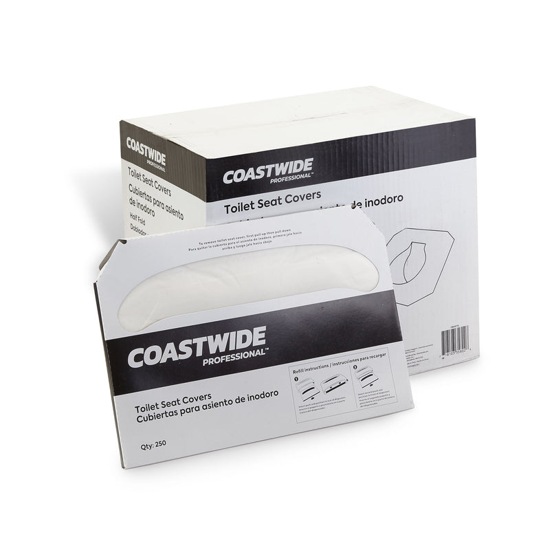 Coastwide Professional™ Toilet Seat Covers, 0.87" x 10.43", 250/Pack, 20 Packs/Carton (CW24775)