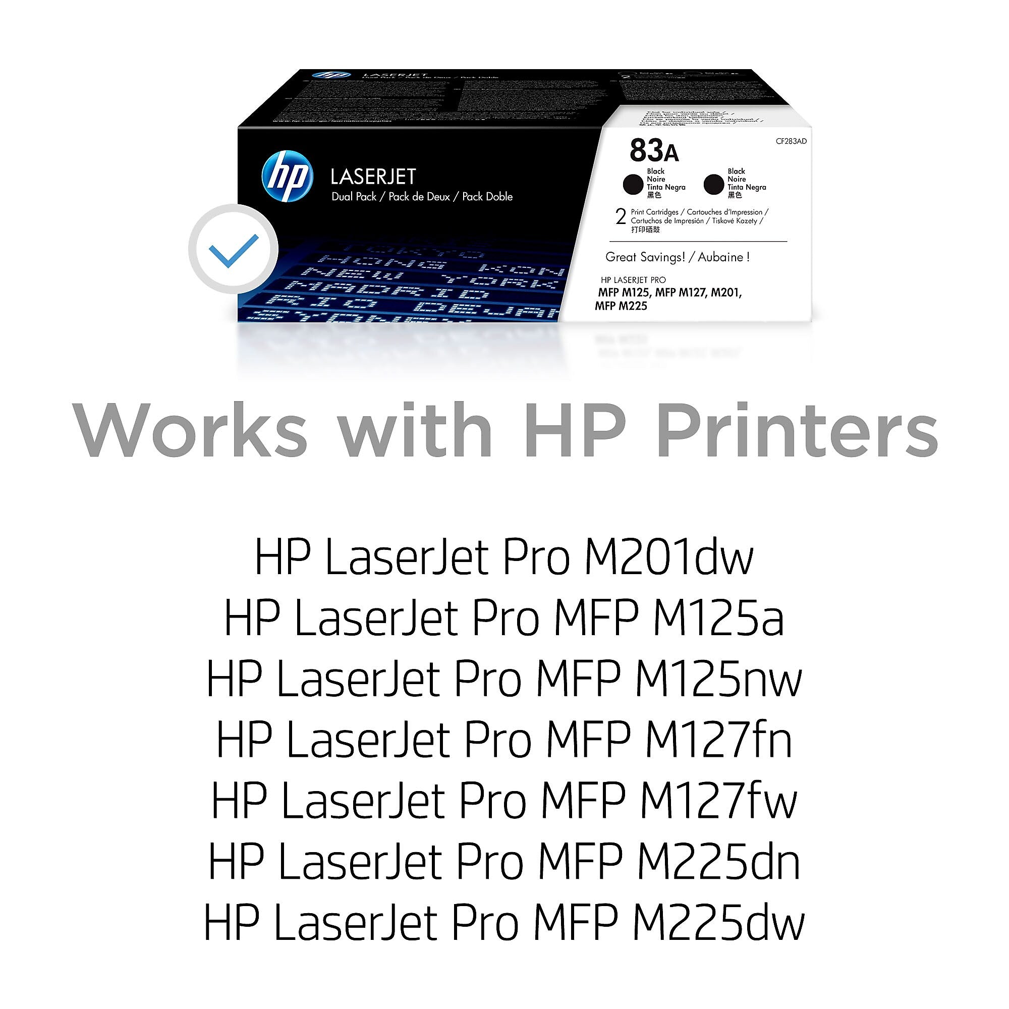 HP 83A Black Standard Yield Toner Cartridge, Prints Up to 1,500 Pages (CF283AD)