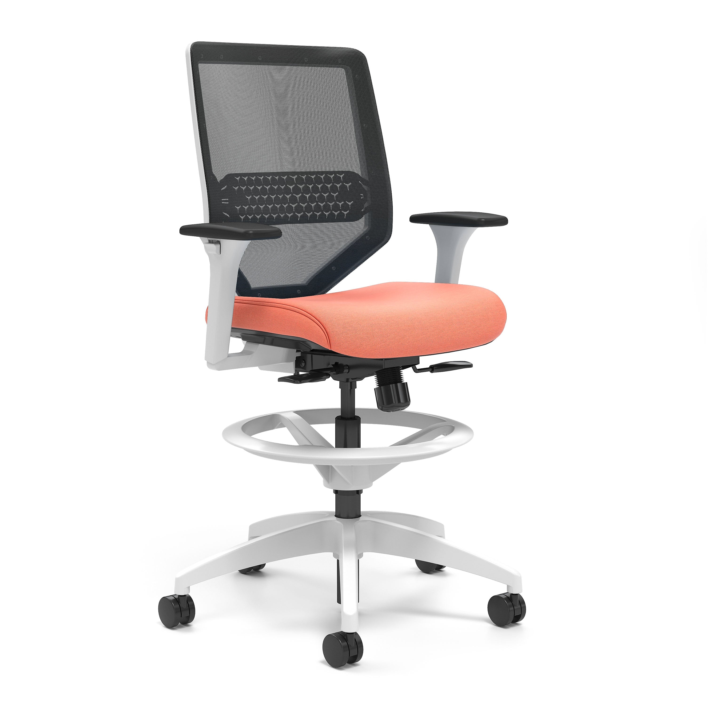 Union & Scale™ Lewis Mesh Back Computer and Desk Stool, Tool-Less Assembly, Salmon (UN55657-CC)