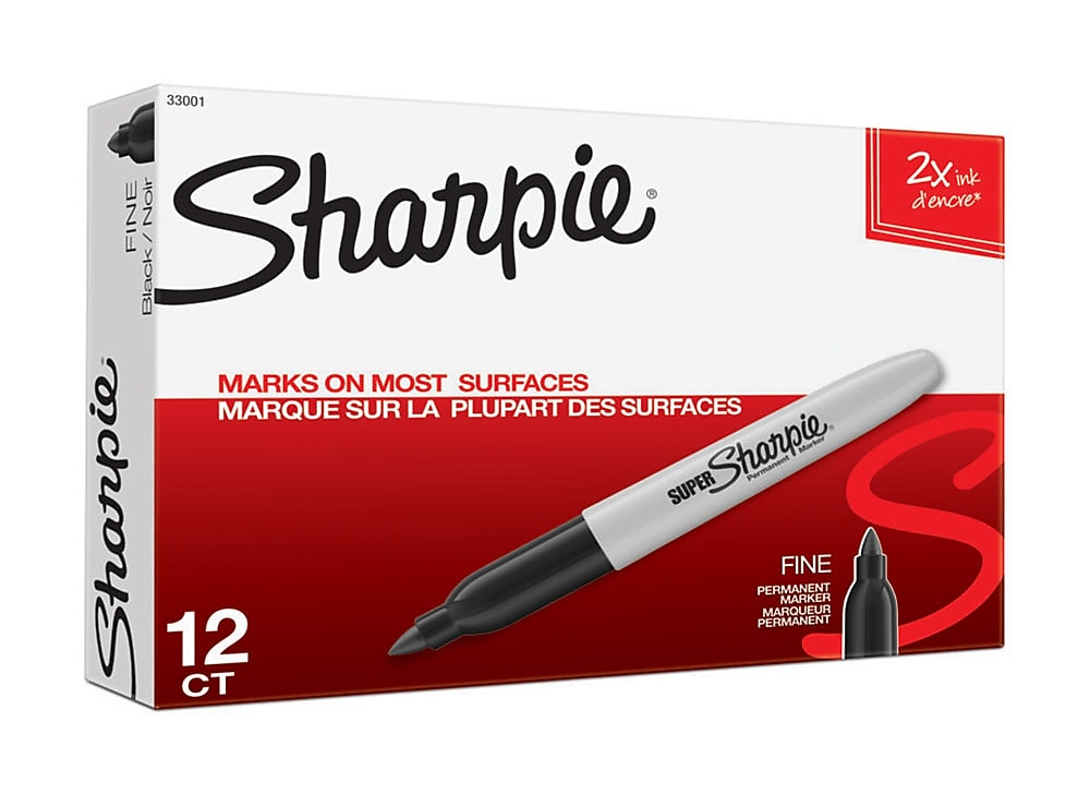 Sharpie Super Permanent Marker, Fine Tip, Black, Dozen (33001)