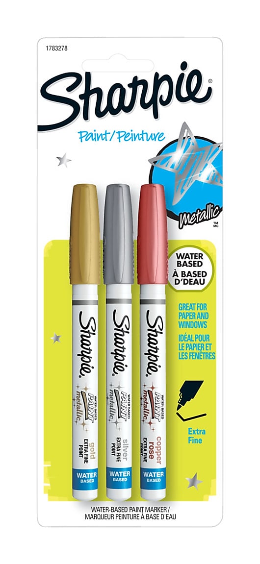 Sharpie Water-Based Paint Markers, Extra Fine Tip, Assorted Metallic, 3/Pack (1783278)