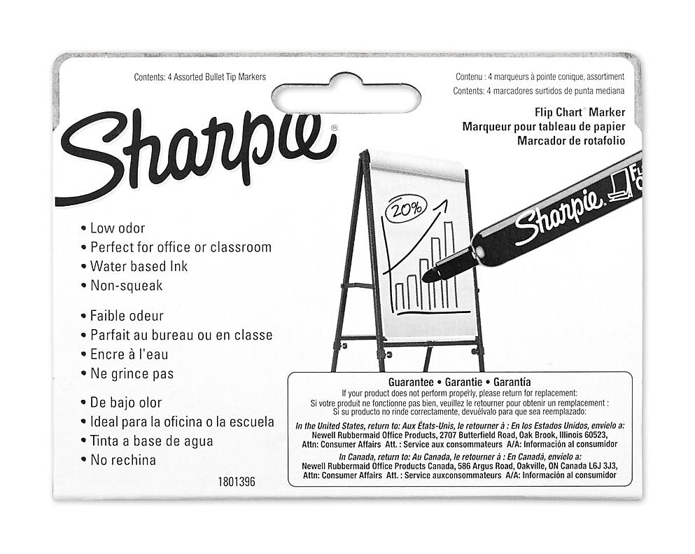 Sharpie Flip Chart Water Based Marker, Bullet Tip, Assorted, 4/Pack (22474)