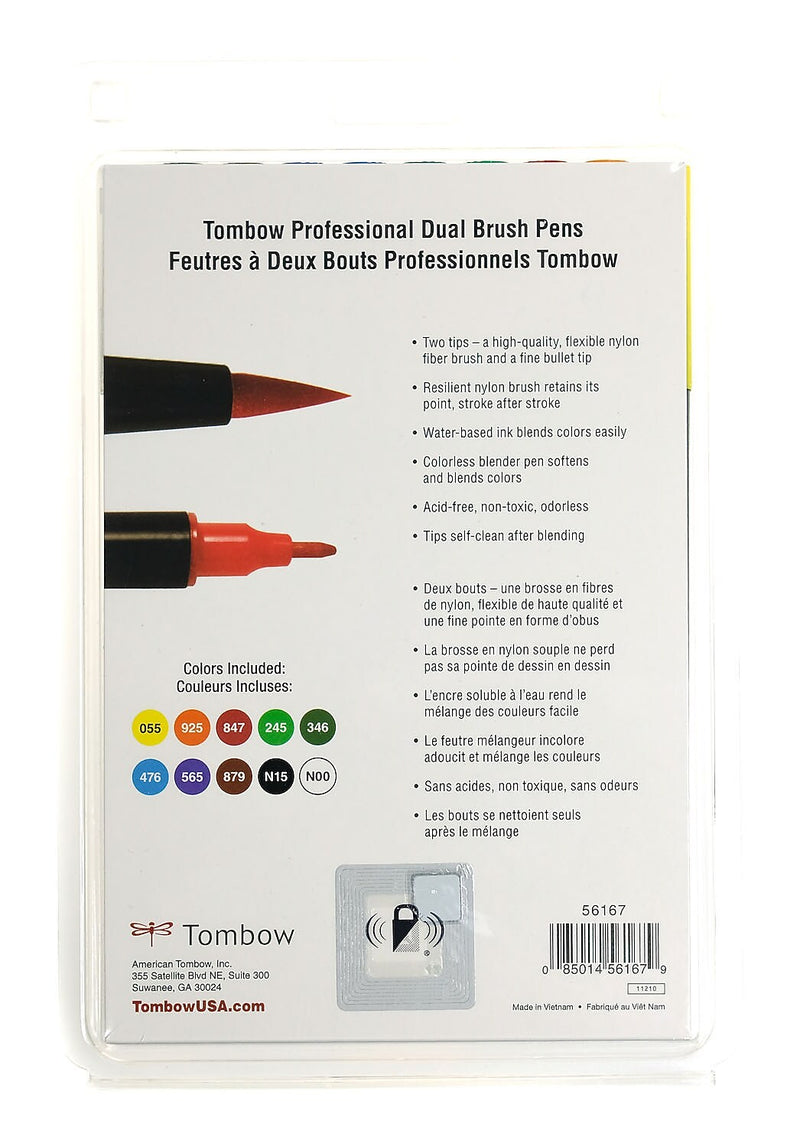 Tombow Dual Brush Primary Palette Classic Drawing Pens, Assorted, 10/Pack (64467)