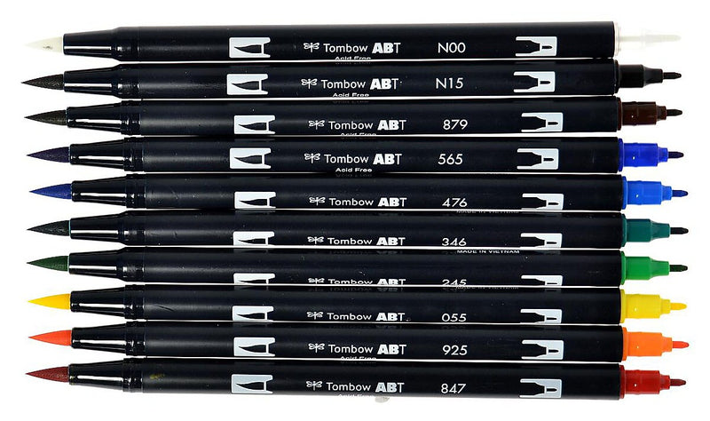 Tombow Dual Brush Primary Palette Classic Drawing Pens, Assorted, 10/Pack (64467)
